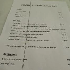 Regiment Étterem & Kávézó Budapest - Étlap/itallap