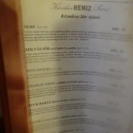 Remíz Kávéház & Söröző Budapest - Étlap/itallap