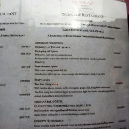 Rickshaw Étterem, Budapest - Étlap/itallap