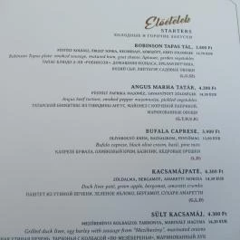 Robinson Restaurant Budapest - Étlap/itallap