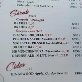 Robinson Restaurant Budapest - Étlap/itallap