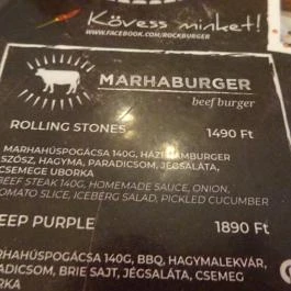 Rock Burger Bar Budapest - Étlap/itallap
