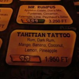 Rumpus Tiki Bar Budapest - Étlap/itallap