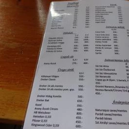 Sástó Étterem, Sástó - Étlap/itallap