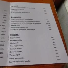 Sástó Étterem, Sástó - Étlap/itallap
