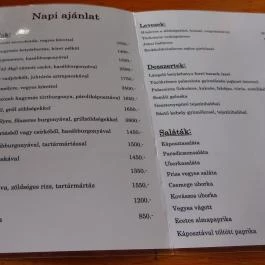 Sástó Étterem, Sástó - Étlap/itallap