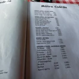 Sástó Étterem, Sástó - Étlap/itallap