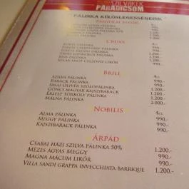 Szilvakék Paradicsom Budapest - Étlap/itallap