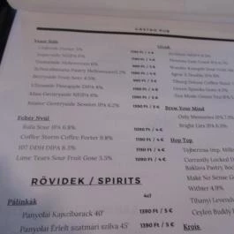 Szomjas Farkas, Budapest - Étlap/itallap