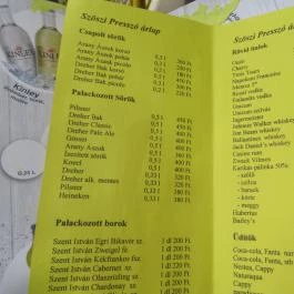Szöszi Presszó - Lehel Csarnok Budapest - Étlap/itallap