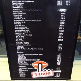 Taboo Söröző Budapest - Étlap/itallap