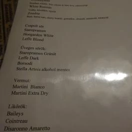 Telefon Bisztró Budapest - Étlap/itallap