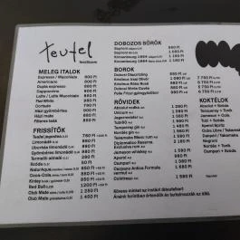 Teufel Budapest - Étlap/itallap