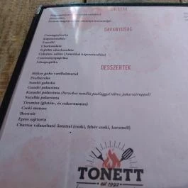 Tonett Pub Étterem & Pizzéria Budapest - Étlap/itallap