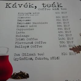 Trabant Galeri Bisztró Budapest - Étlap/itallap