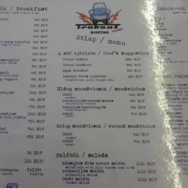 Trabant Galeri Bisztró Budapest - Étlap/itallap