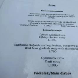 Udvarház Étterem Budapest - Étlap/itallap