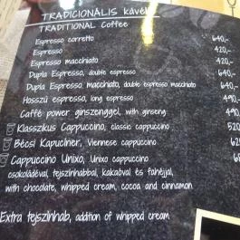 Unixo, Budapest - Étlap/itallap