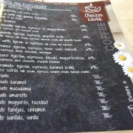 Unixo, Budapest - Étlap/itallap