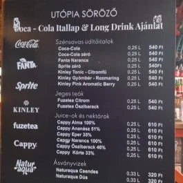 Utópia Pub, Vác - Étlap/itallap