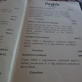 Üvegház Étterem Sződliget - Étlap/itallap