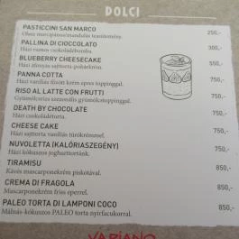 Vapiano Étterem - Belváros Budapest - Étlap/itallap