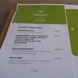 Várszegi Pincészet Budapest - Étlap/itallap