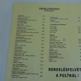 Vikor Cukrászda, Tata - Étlap/itallap