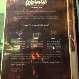 Warmup Bár Budapest - Étlap/itallap