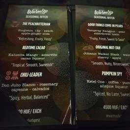 Warmup Bár Budapest - Étlap/itallap