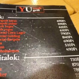 Yu-Grill Budapest - Étlap/itallap