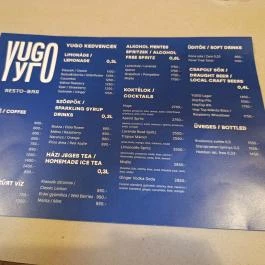 Yugo Resto bar Budapest - Étlap/itallap
