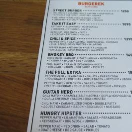 Zing Burger - Nyugati Budapest - Étlap/itallap