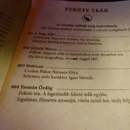 Zöld Teknős Barlangja - Native Teaház Budapest - Étlap/itallap