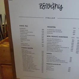 Zsivány Budapest - Étlap/itallap