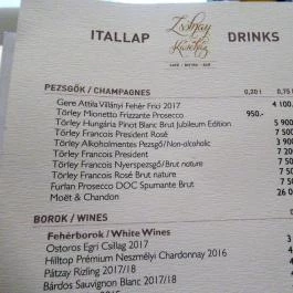 Zsolnay Kávéház Budapest - Étlap/itallap