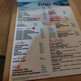 Zusi Budapest - Étlap/itallap